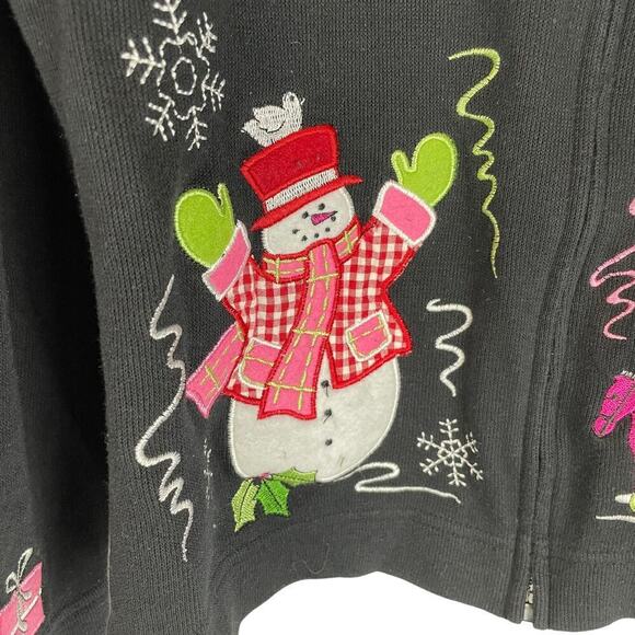 Vintage Christmas snowman gifts knit collared zip front cardigan sweater - Picture 3 of 10
